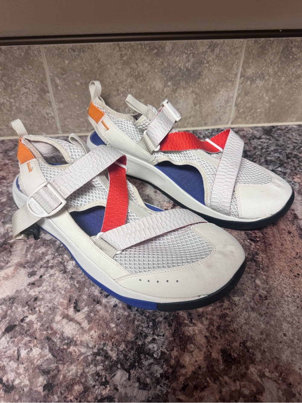 Chaco Odyssey Mesh Closed Toe Water Sport Sandals Gray Orange Blue